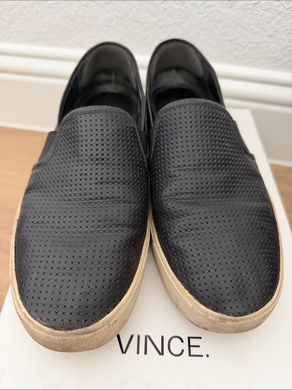 Vince Blair Signature Perforated Slip-On Sneakers, Black Sz 7